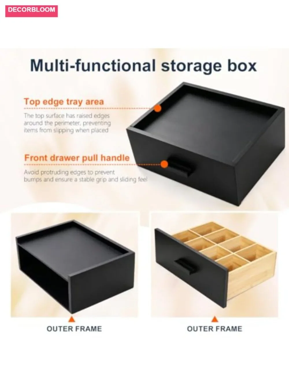 Bamboo Tea Bag Organizer Box with Drawer for Counter, 8 Compartments, Storage
